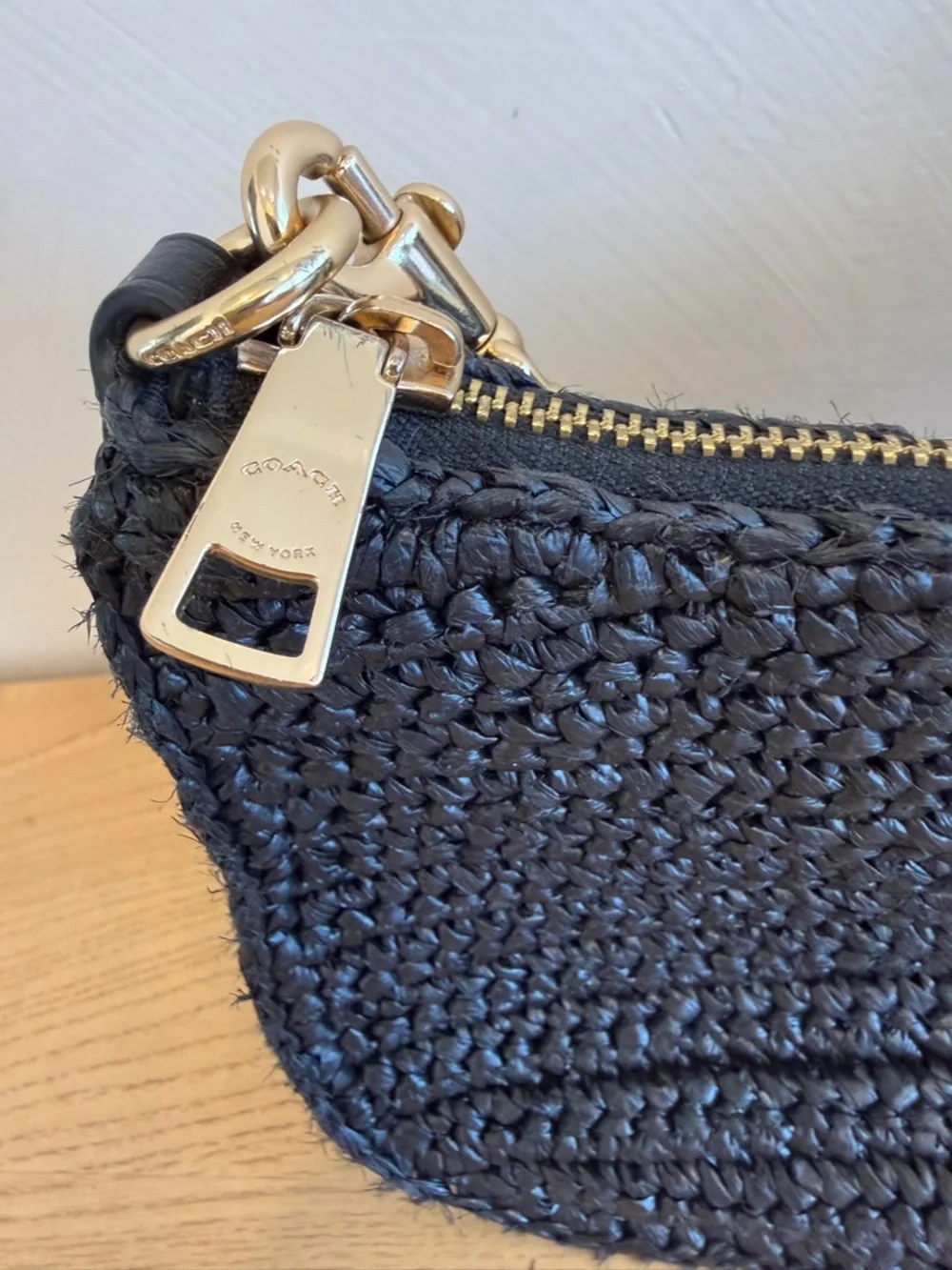 Coach Teri Mini Shoulder Bag in Black Straw - Picture 5 of 5